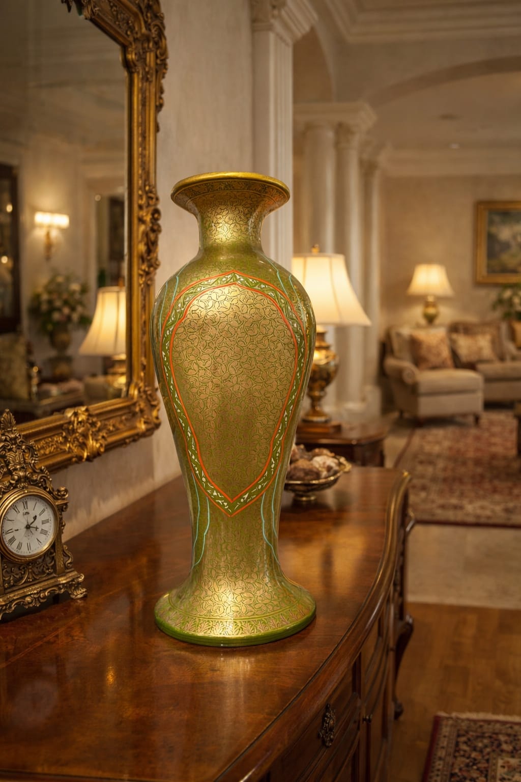 Mughal Design Paper mache flower vase, Hand made Flower Vase . Flower vase handmade from Kashmir